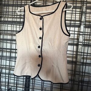 5/$25 Sleeveless Cream vest Button-Front Top Black Trim city chic capsule A7